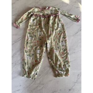 Tessa Babe soft green 12-18 months girls romper deer floral ruffled